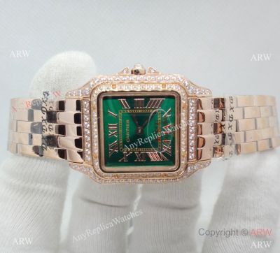 Cartier Panthere De Rose Gold Green Dial Diamond Watch 
